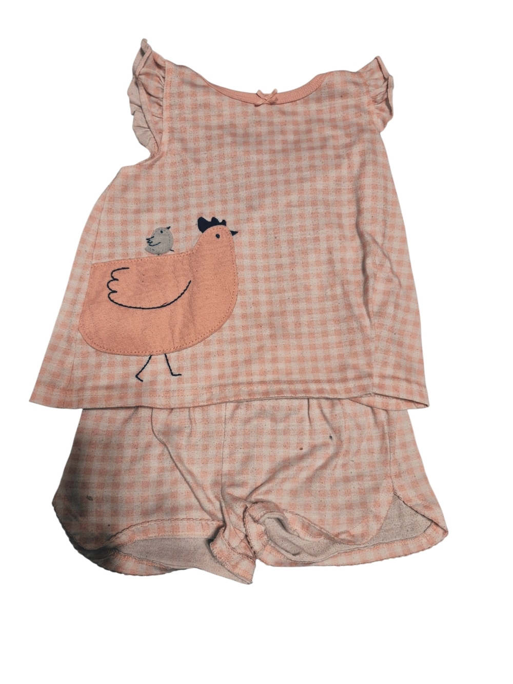 ⭐️⭐️5/$15. Carter's Girls' Pink Gingham Chicken Applique Pajama Set